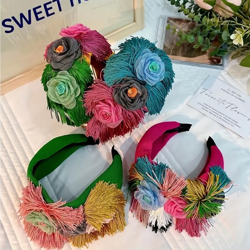 Pink Floral Tassel Colorful Headband - Picture 2 of 4